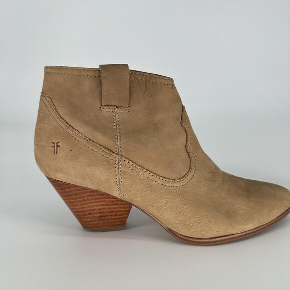 Frye Boots Womens Size 8M Tan Ash Western Ankle Zip Leather Stacked Heel Shoes - Picture 3 of 15